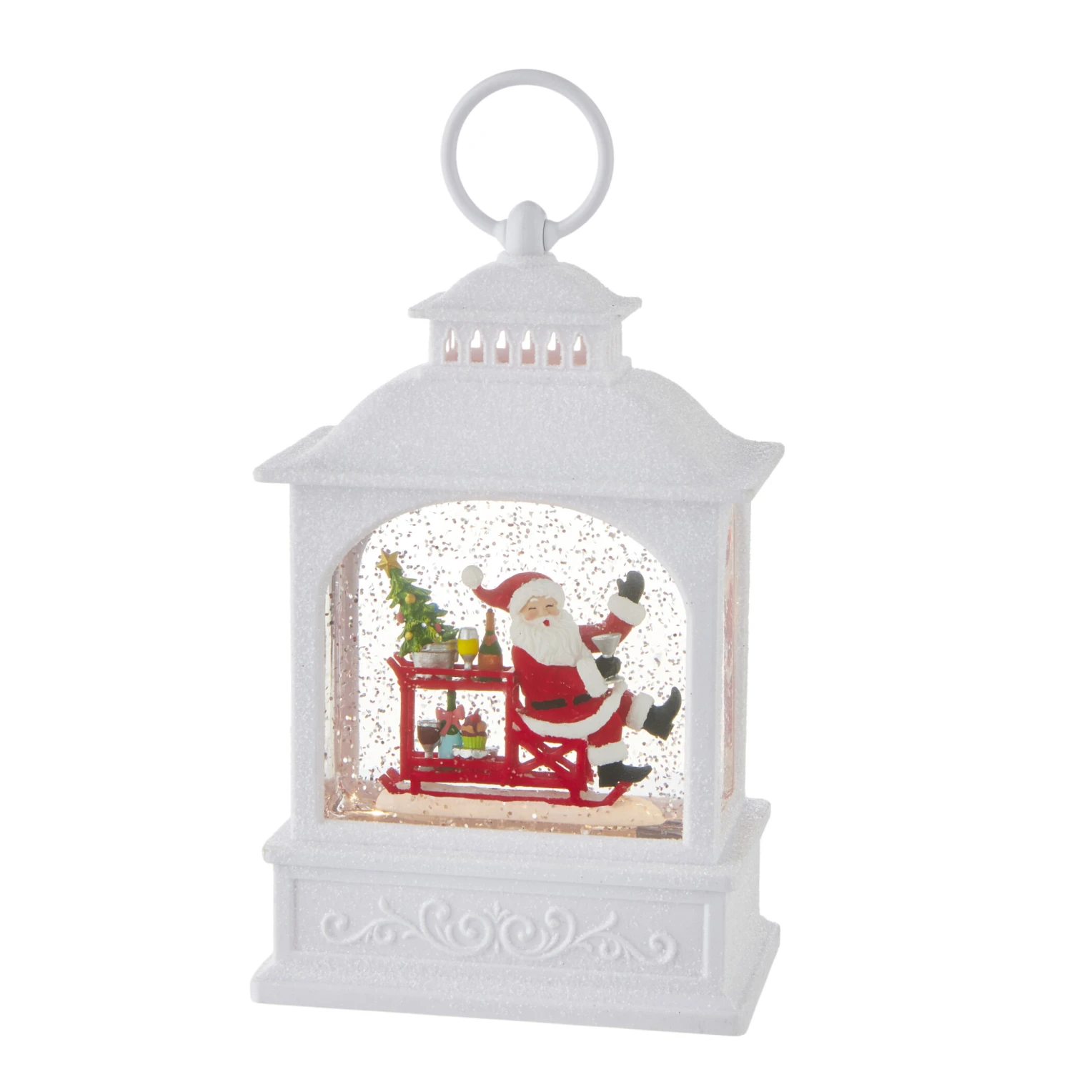 Bar Cart Santa White Glitter Lighted Water Lantern 9.75 1 Bar Cart Santa White Glitter Lighted Water Lantern 9.75