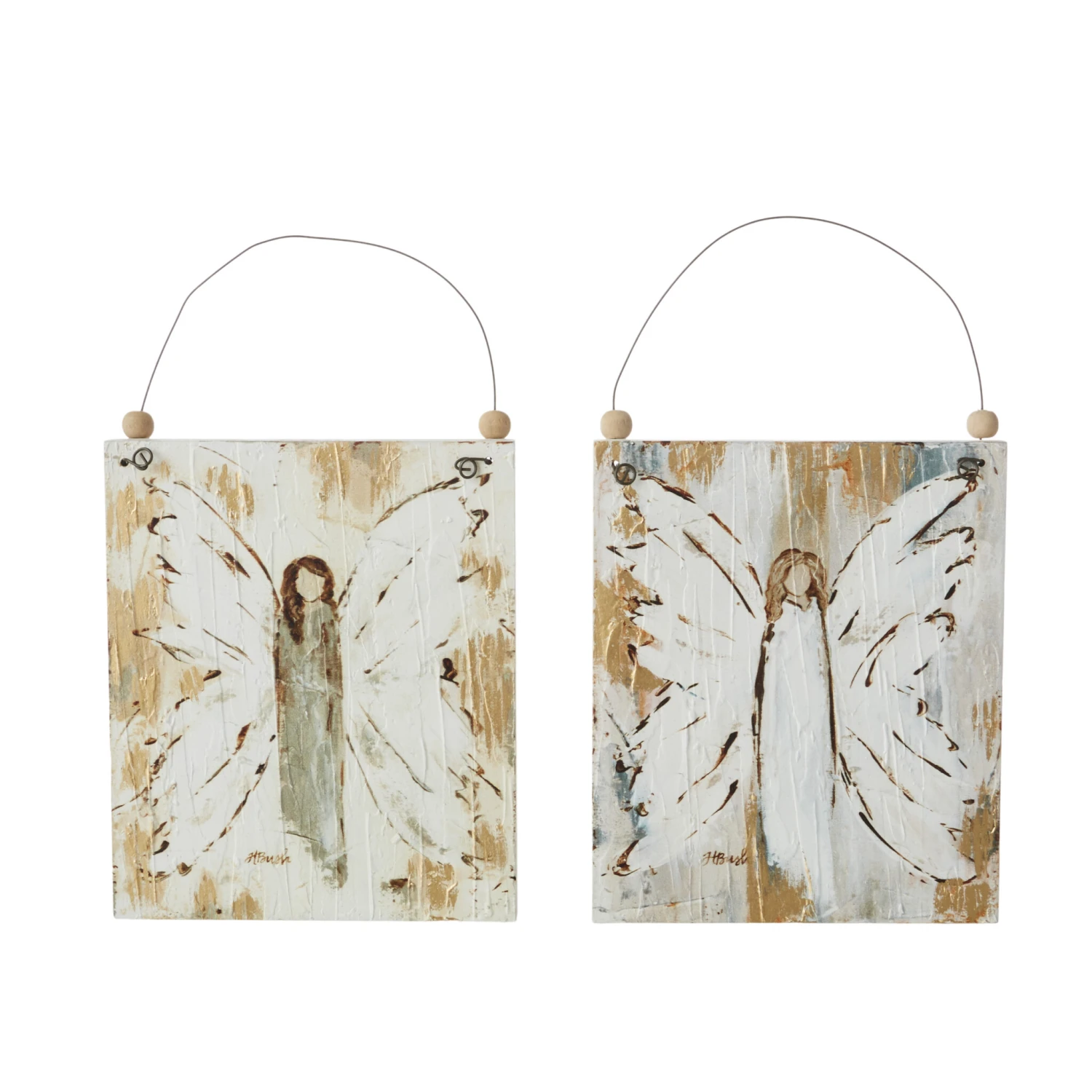 6 Inch Angel Wooden Ornament Set Of 2 2 6 Inch Angel Wooden Ornament Set Of 2 - Image 2