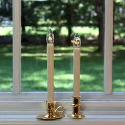 Ultra Bright Adjustable LED Cordless Window Candle Dual Sided Bulb - Timer - Brass Finish 10 Ultra Bright Adjustable LED Cordless Window Candle Dual Sided Bulb - Timer - Brass Finish -Christmas Decoration Discount 2 styles brass cordless candles