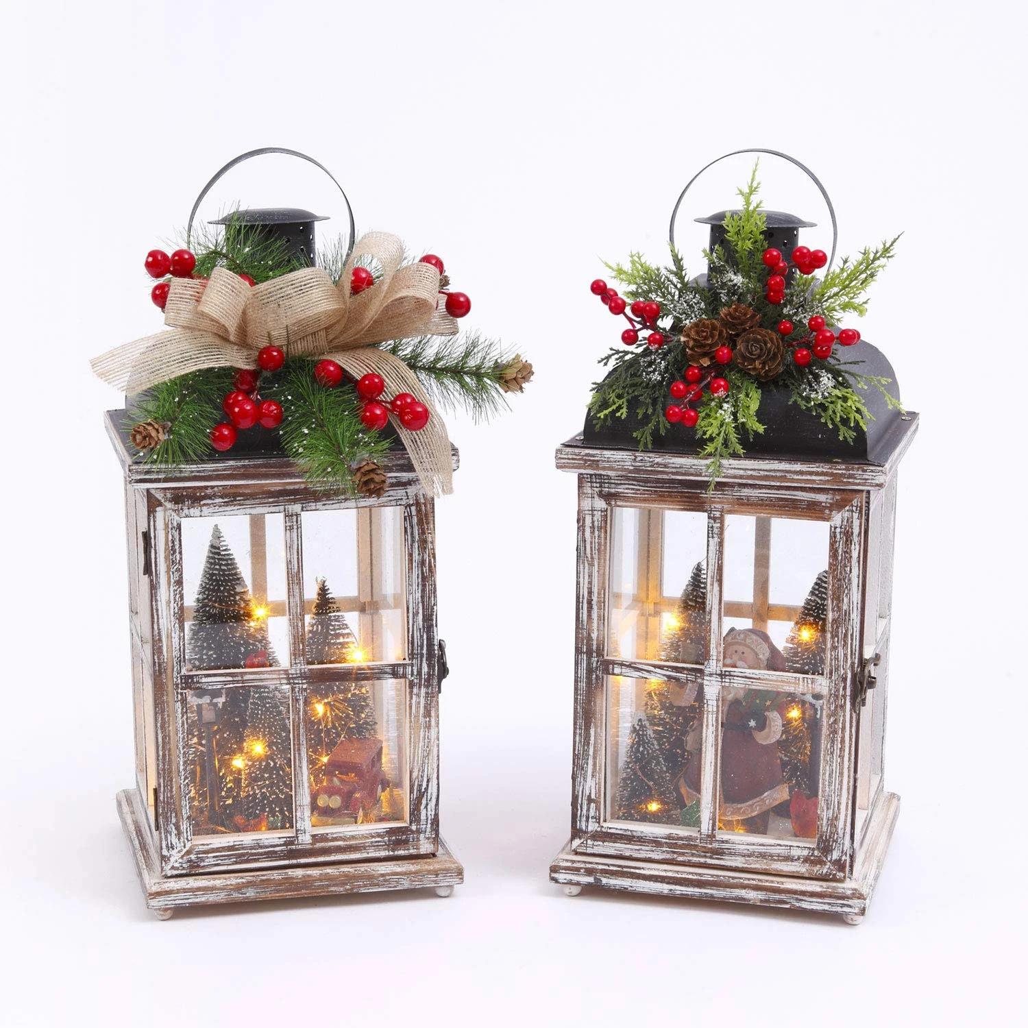 Battery Operated Lighted Wood Lantern - Santa Clause Christmas Scene 15.25 Inch 6 Battery Operated Lighted Wood Lantern - Santa Clause Christmas Scene 15.25 Inch - Image 6