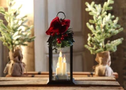 Holiday Flameless Candle Lantern 3 Tapers - Antique Bronze 12.5 Inch