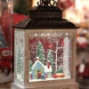 11 Inch Cabin With Red Wagon In The Woods Lighted Water Lantern - Optional Music Setting
