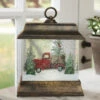 9.5 Inch Woodland Truck Scene Lighted Water Lantern In Swirling Glitter
