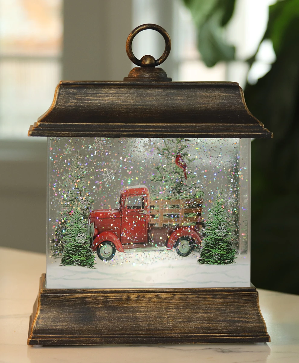 9.5 Inch Woodland Truck Scene Lighted Water Lantern In Swirling Glitter 4 9.5 Inch Woodland Truck Scene Lighted Water Lantern In Swirling Glitter - Image 4