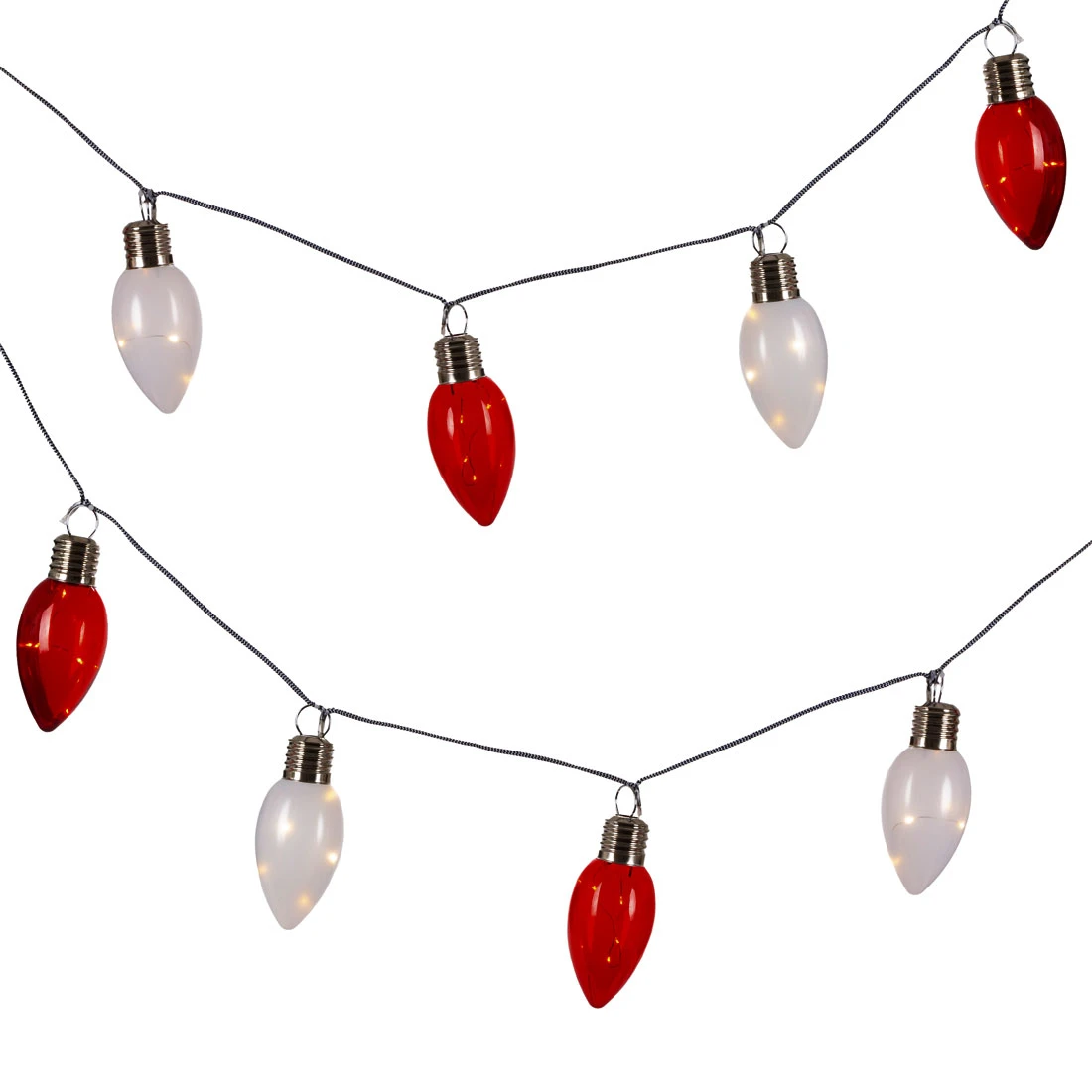 Battery Operated Red And White Lighted Bulb Garland 10 Count - New 2023 2 Battery Operated Red And White Lighted Bulb Garland 10 Count - New 2023 - Image 2
