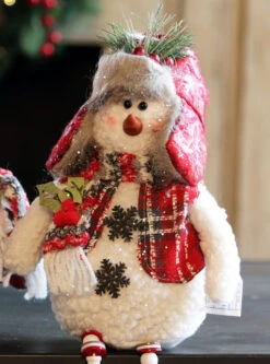 Plush Winter Snowmen Set Of 3 Assorted - 14 Inch -Christmas Decoration Discount 3 snowmen ear flap hat