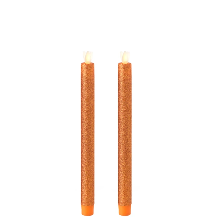 10 Inch Glitter Orange Moving Flame Taper Candle Set - 2 Remote Ready 1 10 Inch Glitter Orange Moving Flame Taper Candle Set - 2 Remote Ready