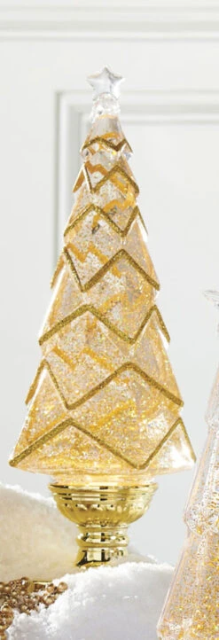 14 Inch Geometric Lighted Tree With Gold Swirling Glitter