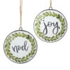 Joy And Noel Disc Ornament Set Of 2 Double Sided - 6 Inch Round From RAZ
