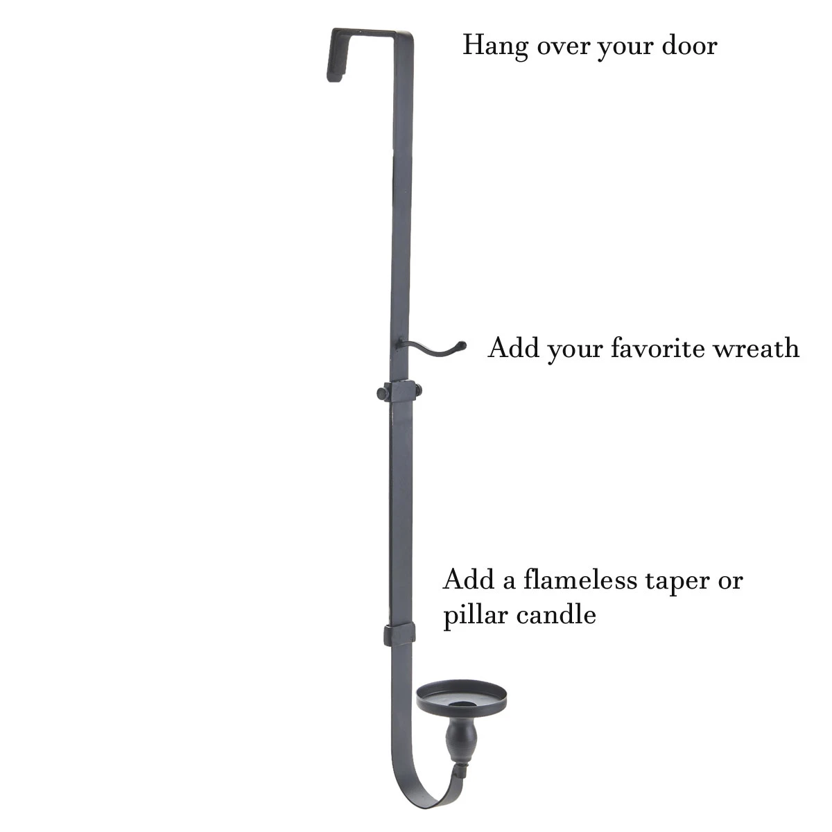 Wreath Hanger With Taper And Candle Holder - 30.5 Inch Adjustable 1 Wreath Hanger With Taper And Candle Holder - 30.5 Inch Adjustable