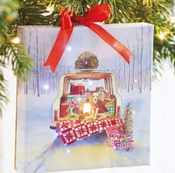 Christmas Picnic 6 Inch Tabletop LED Lighted Print On Canvas With Stand