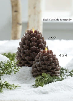 4 X 4 Moving Flame Frosted Brown Pinecone Candle - NEW 2023