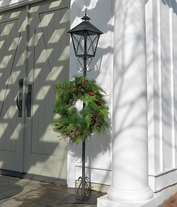 5.6 Feet Iron And Glass Candle Lantern And Wreath Holder 1 5.6 Feet Iron And Glass Candle Lantern And Wreath Holder