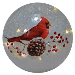 Lighted Crackle Glass Cardinal - 6 Inch Battery Operated 7 Lighted Crackle Glass Cardinal - 6 Inch Battery Operated -Christmas Decoration Discount 6in CrackleGlobe Cardinal night view