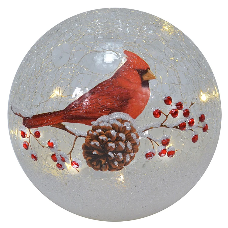 Lighted Crackle Glass Cardinal - 6 Inch Battery Operated 2 Lighted Crackle Glass Cardinal - 6 Inch Battery Operated - Image 2