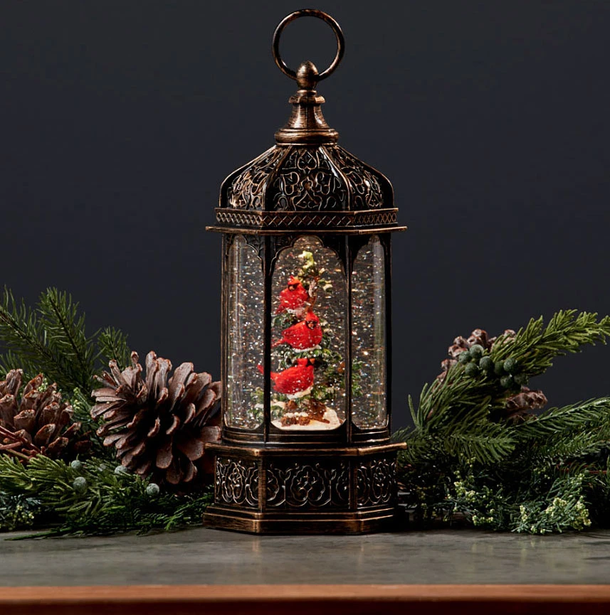 Snow Globe With 3 Cardinals Lighted Water Lantern - USB Cord Included 2 Snow Globe With 3 Cardinals Lighted Water Lantern - USB Cord Included - Image 2