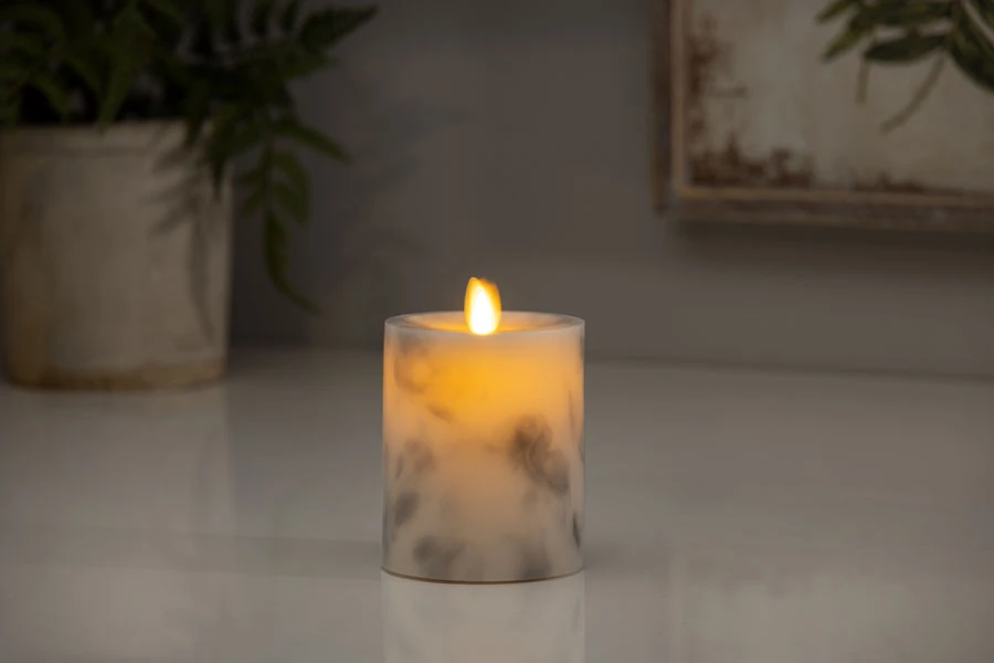 Luminara 4.5 Inch Marble Moving Flame Pillar Remote Ready 2 Luminara 4.5 Inch Marble Moving Flame Pillar Remote Ready - Image 2