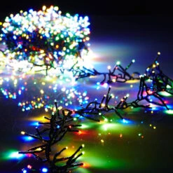 Christmas Cluster Lights With 300 Multi Color LED 10 Foot - Green Wire - Remote Control RAZ Imports