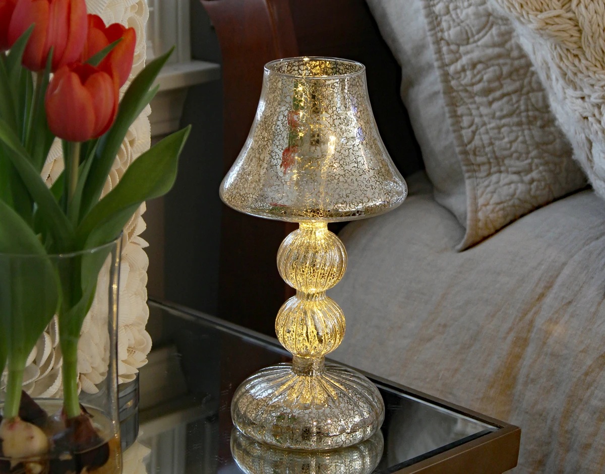 Silver Mercury Glass Tabletop Light - 11.5 Inch Battery Operated 3 Silver Mercury Glass Tabletop Light - 11.5 Inch Battery Operated - Image 3