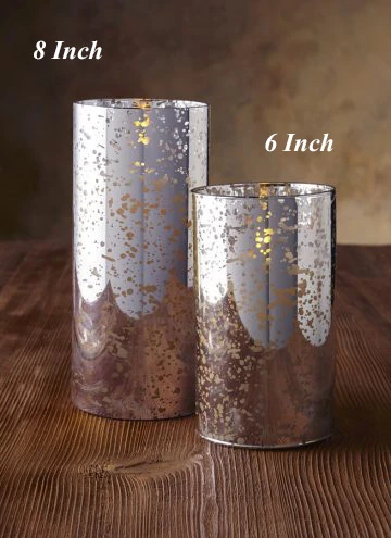 Moving Flame 6 Inch Silver Mercury Glass Flameless Cylinder Candle -Timer 2 Moving Flame 6 Inch Silver Mercury Glass Flameless Cylinder Candle -Timer - Image 2