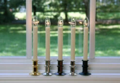 Ultra Bright Adjustable LED Cordless Window Candle Dual Sided Bulb - Timer - Brass Finish 8 Ultra Bright Adjustable LED Cordless Window Candle Dual Sided Bulb - Timer - Brass Finish -Christmas Decoration Discount adjustable window candles a little lighter