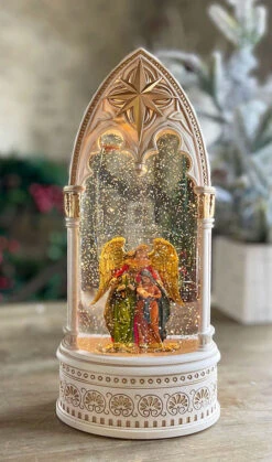Angel Lighted Water Church Nativity Scene In Swirling Glitter