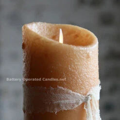 Moving Flame Primitive Oatmeal Candle Battery Operated 3.5 X 7 - Timer - Remote Ready -Christmas Decoration Discount boc oatmeal detail