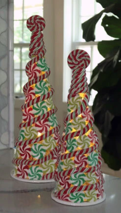 Lighted Candy Glitter Cone Tree - Battery Operated 11.75 -Christmas Decoration Discount candy tree two sizes