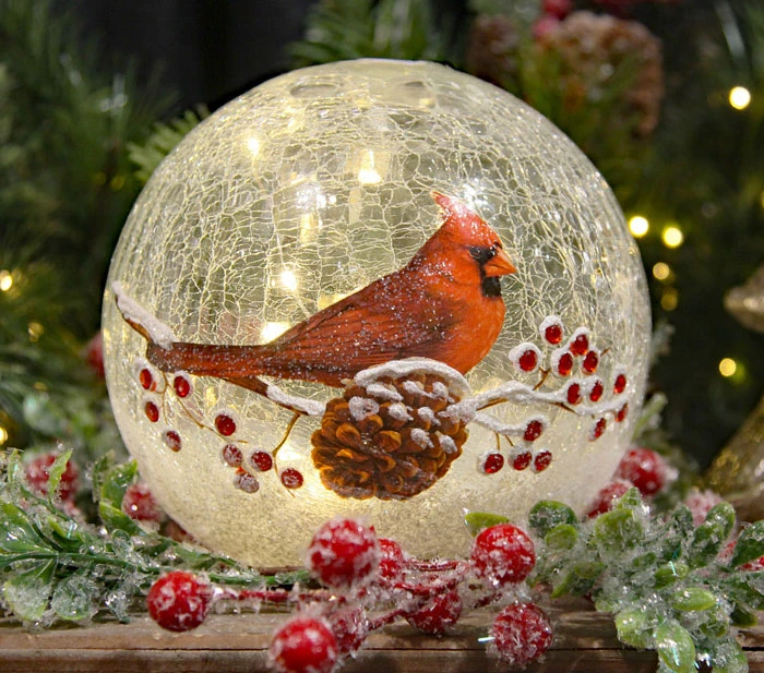 Lighted Crackle Glass Cardinal - 6 Inch Battery Operated 1 Lighted Crackle Glass Cardinal - 6 Inch Battery Operated