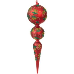 Christmas Glass Finial Ornament - Red/Green/Gold - 15.25in