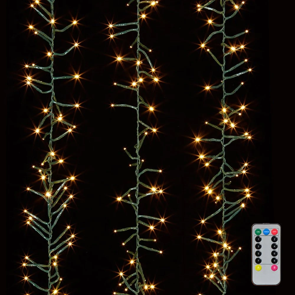 Cluster Garland Lights - 600 Warm White LED Lights - Green Wire - 19ft 1 Cluster Garland Lights - 600 Warm White LED Lights - Green Wire - 19ft