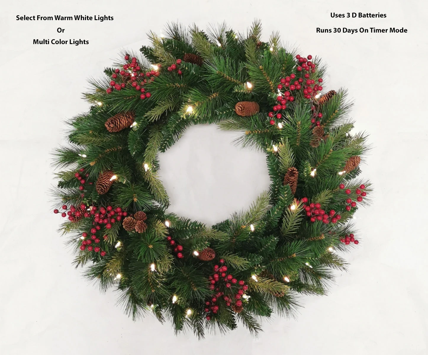 Outdoor Safe Christmas Wreath - Battery Operated Timer - Color Select Warm White Or Multi Color 5 Outdoor Safe Christmas Wreath - Battery Operated Timer - Color Select Warm White Or Multi Color - Image 5