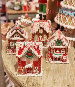 Battery Operated Lighted Clay Dough Gingerbread Houses Set Of 4 Assorted -Christmas Decoration Discount gingerbread light up houses