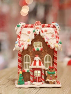Battery Operated Lighted Clay Dough Gingerbread Houses Set Of 4 Assorted -Christmas Decoration Discount gingerbread main 4