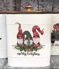 Gnome Design Canisters Metal With Wood Lids Set Of 4 Assorted -Christmas Decoration Discount gnome 4