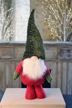 Holiday Gnome With Extendable Legs - Green Hat, Striped Legs - 46 Inch -Christmas Decoration Discount gnome green at shorty new