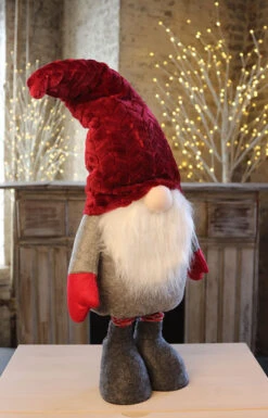 Holiday Gnome With Extendable Legs - Red Hat, Striped Legs - 46 Inch -Christmas Decoration Discount gnome red hat side