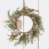 Holiday Artificial Wreath - Evergreen Pine With Red Pip Berries - 12 Inch