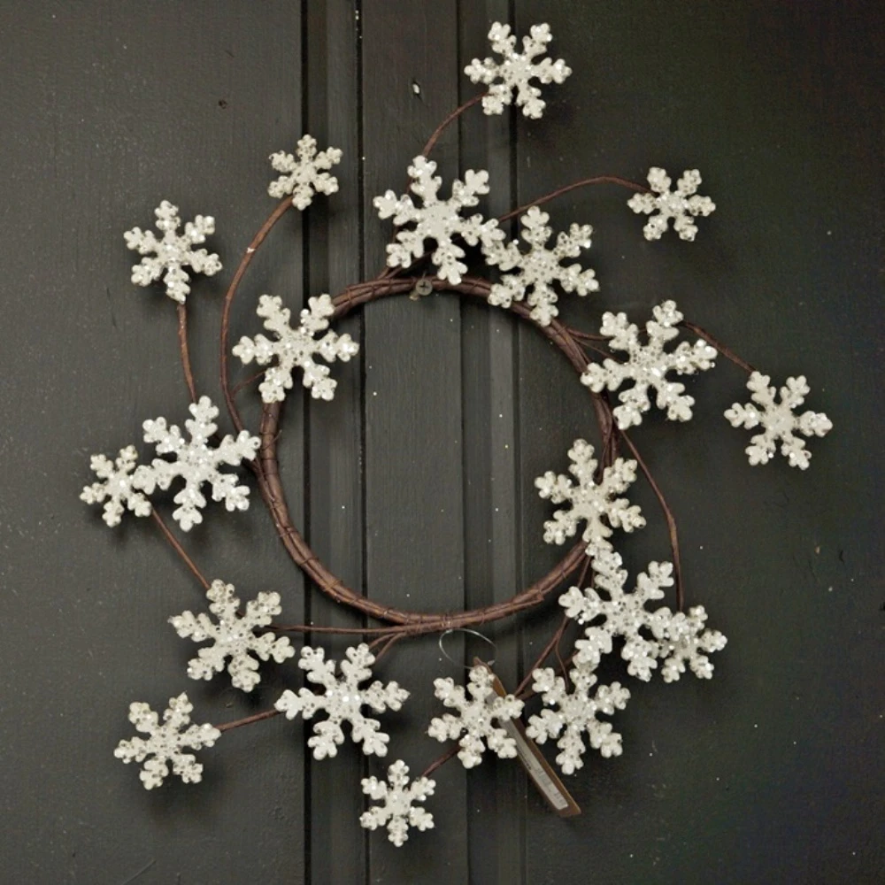 Holiday Artificial Wreath - Glitter Wood Snowflake - 12 Inch