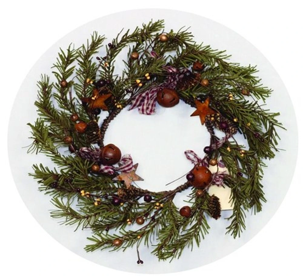 Holiday Artificial Wreath - Rustic Berry, Bell, And Star Pine - 12 Inch
