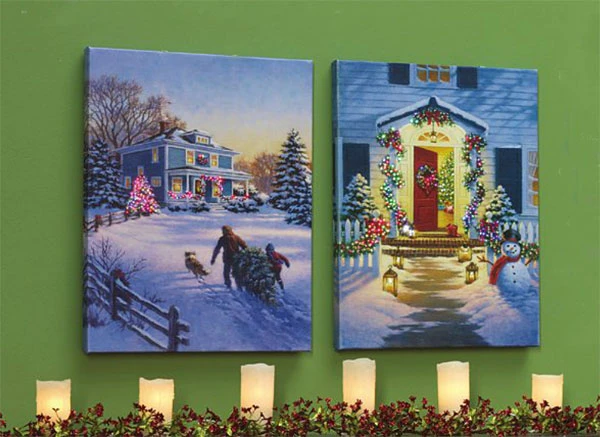 Raz 20 Inch Twinkling LED Lighted Doorway Scene Print On Canvas 2 Raz 20 Inch Twinkling LED Lighted Doorway Scene Print On Canvas - Image 2