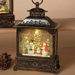 Lighted Water Lantern Snow Globe - Bronze - Snowman Family