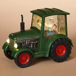 Lighted Water Lantern Snow Globe - Santa In Green Truck