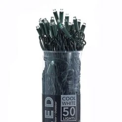 LED Electric String Lights - 50 Cool White LED Lights - Green Wire - 25ft