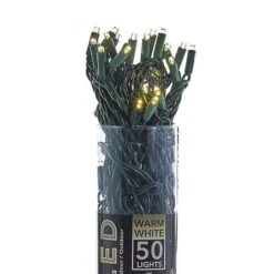 LED Electric String Lights - 50 Warm White LED Lights - Green Wire - 25ft