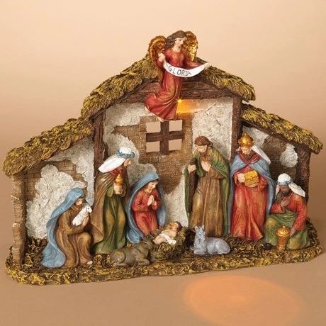 Lighted Nativity Scene - With Creche And Gloria Angel - 12in 1 Lighted Nativity Scene - With Creche And Gloria Angel - 12in