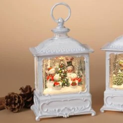 Lighted Water Lantern Snow Globe - Snowman Family