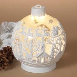 Lighted Water Lantern Snow Globe - White Santa/Sleigh