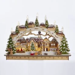 Lit Christmas Village Table Decor - Wooden - Battery-Operated LED - 17.5in