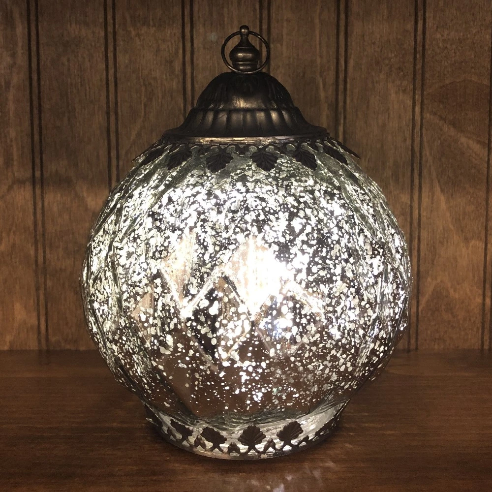 Mercury Glass Lantern - LED Silver - On/Off/Timer - 7.5in 1 Mercury Glass Lantern - LED Silver - On/Off/Timer - 7.5in